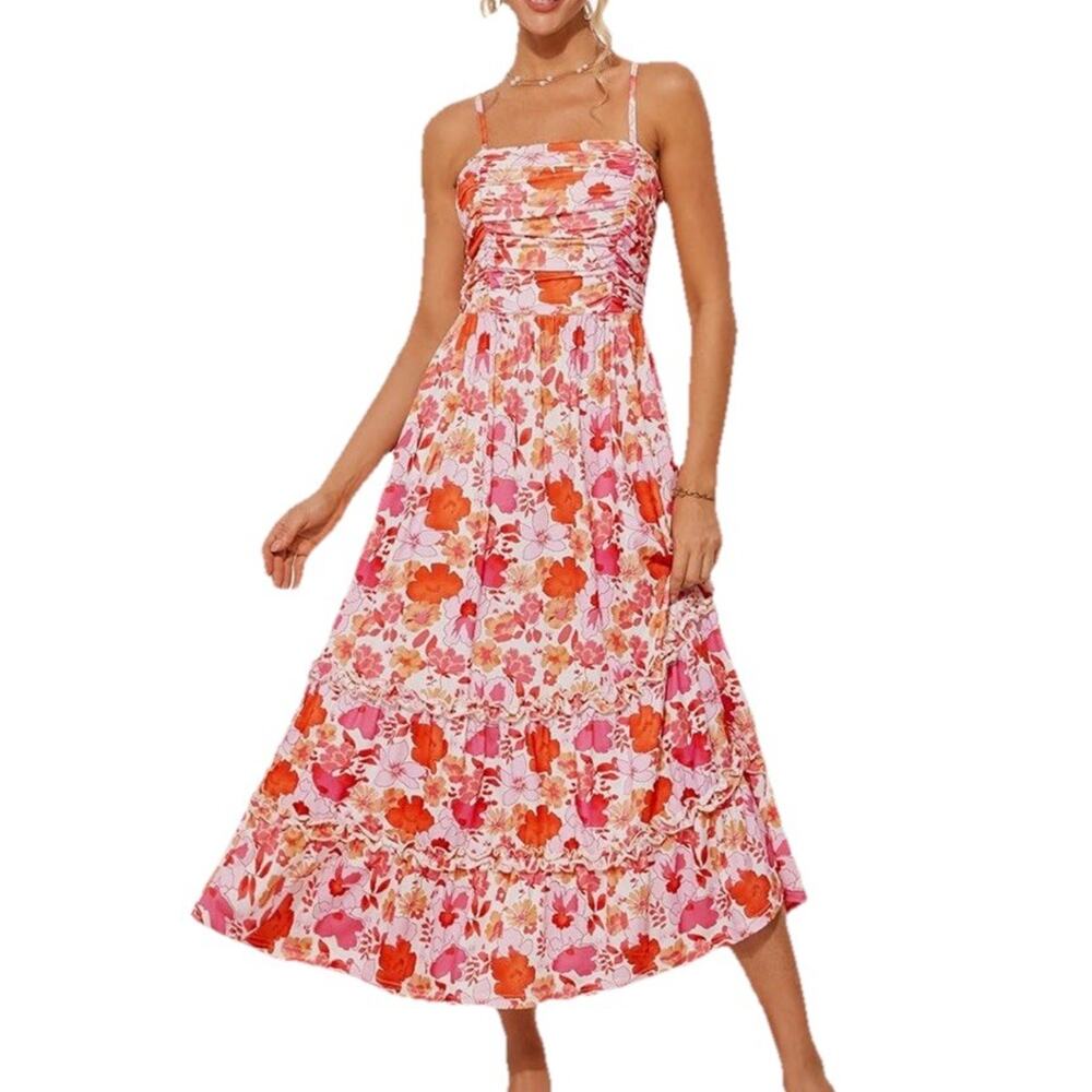 Grace Karin Womens Plus 2X Floral Flowy Dress Pockets Smocked Cottage Core Maxi